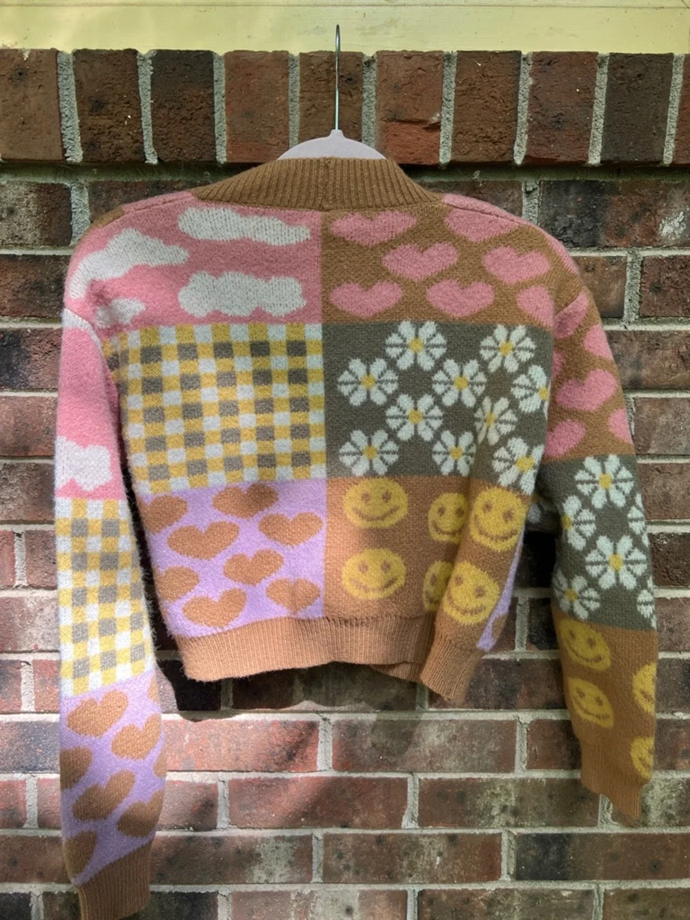 Debut Patchwork Knit Cardigan in Pink, Tan, Yellow - Picture 4 of 5